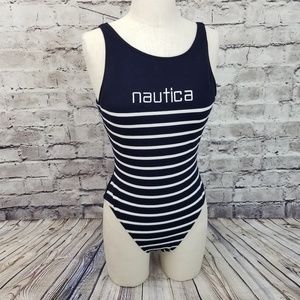 Vintage Nautica Navy Spell Out Striped 1 Piece